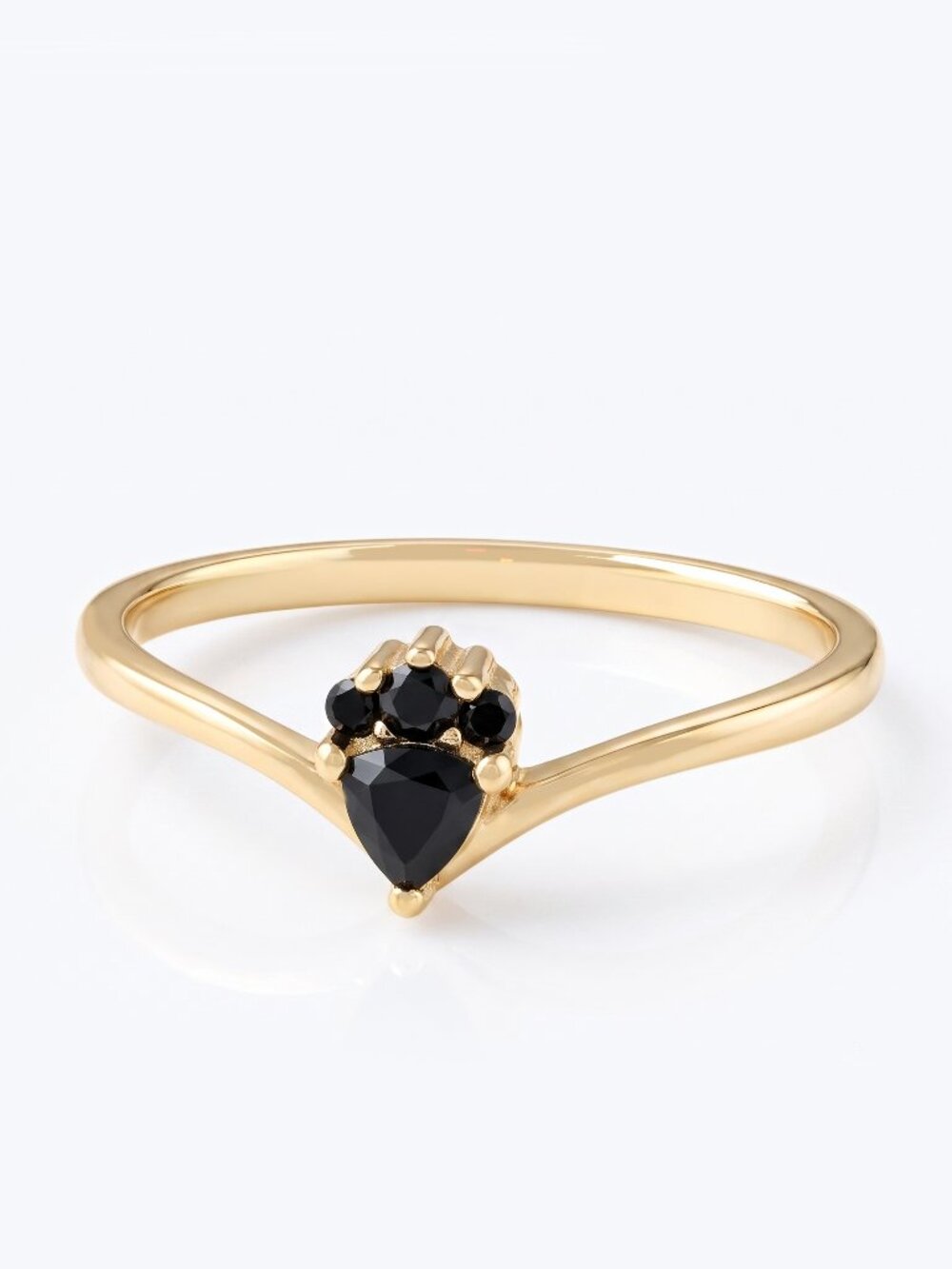 Dainty Gold Ring with Black Gemstone, 925 Sterling Silver, 10k Gold Finish